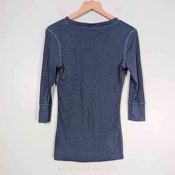 Y2K Mossimo Henley Top L Blue Ribbed 3/4 Sleeve Twilightcore Bella Elena Fitted - Picture 2 of 9